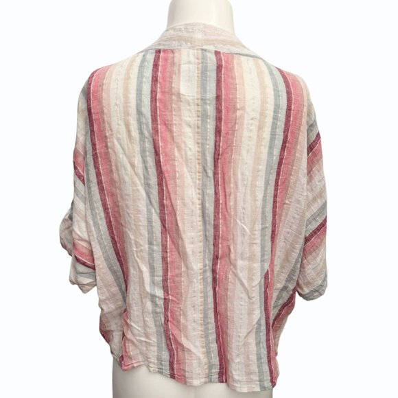 Rails Thea Linen Striped Shirt Womens L Tropic Stripe Metallic Thread Front Tie - Picture 9 of 13
